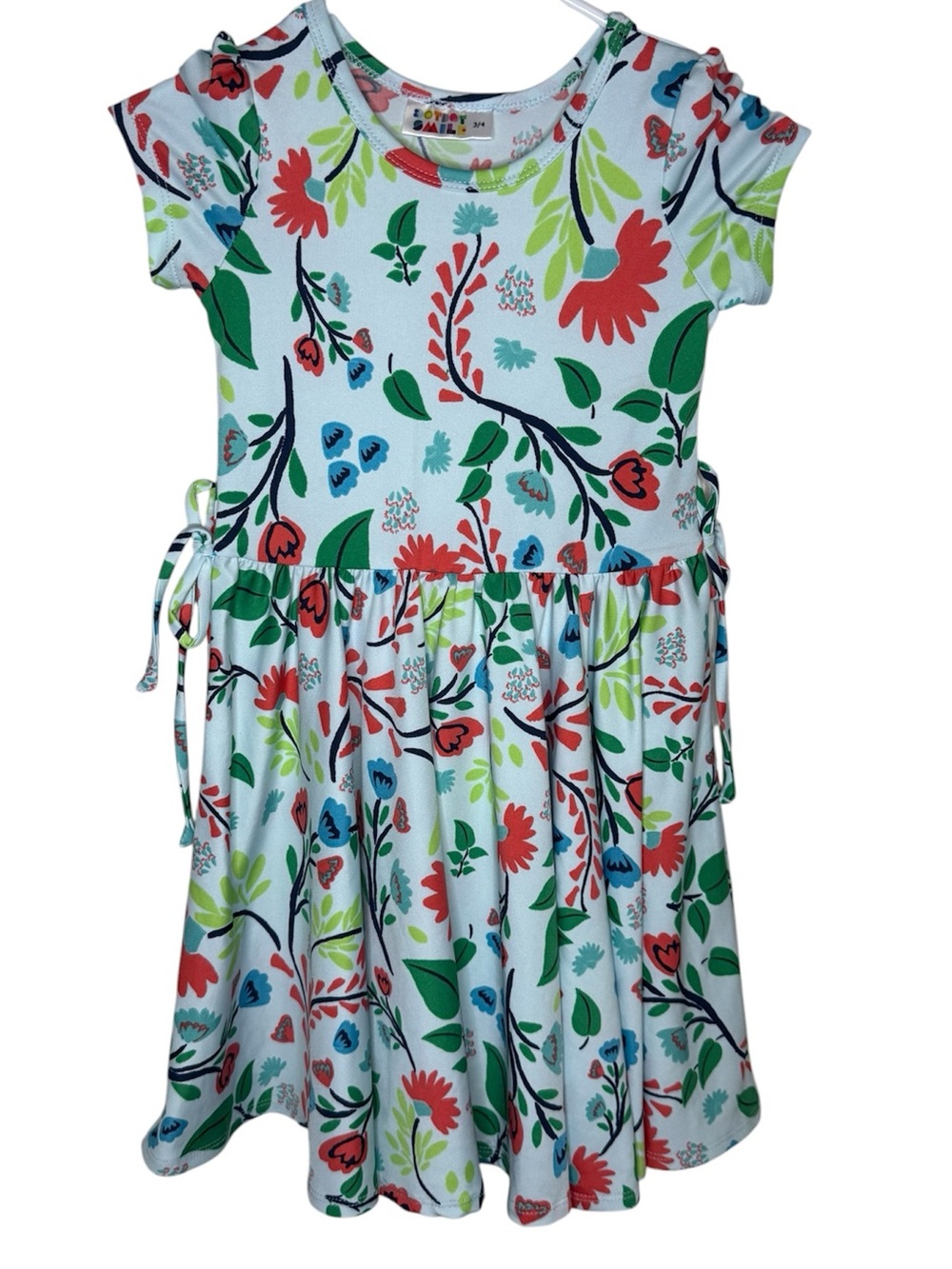 Dot Dot Smile Floral Flutter Sleeve Twirl Dress Size 3/4 Mint Green Red Blue